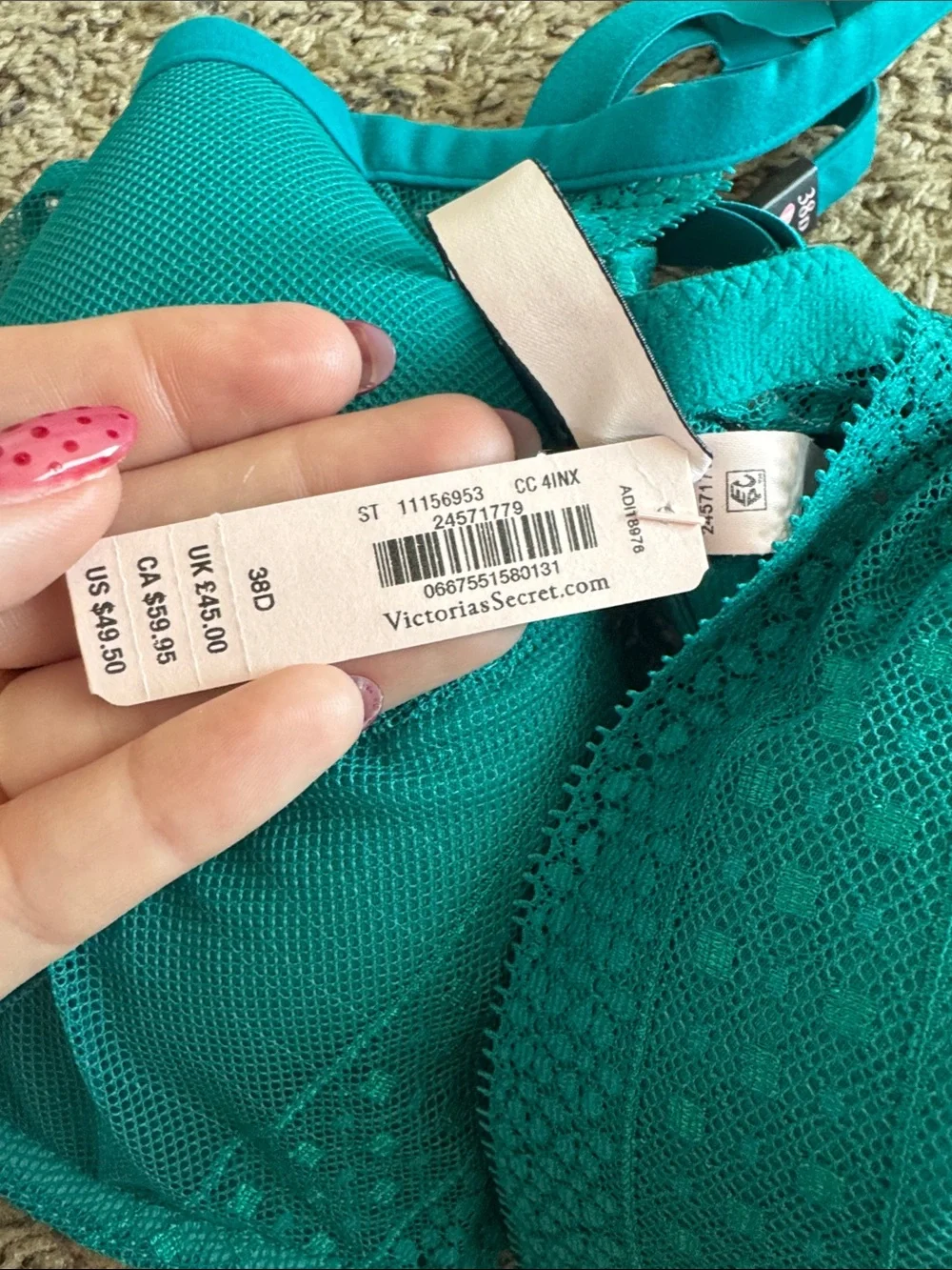 Victoria's Secret Teal Lace-Trim T-Shirt Bra
